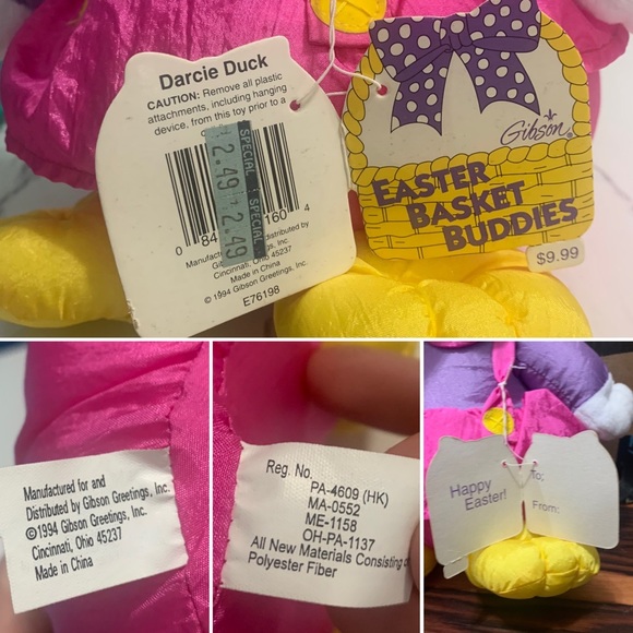 VTG 1994 Gibson Greetings Dudley Duck & Darcie Duck Easter Plush Stuffed Animals - Picture 14 of 14